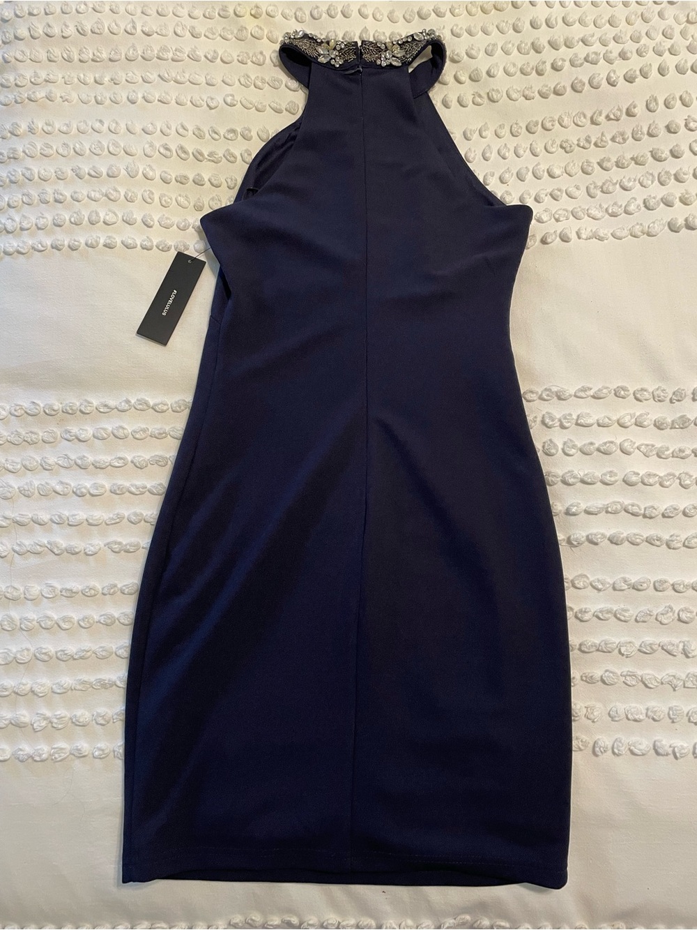 Lulus Alluring Evening Navy Blue Beaded Bodycon Dress size XS NWT - Picture 7 of 9
